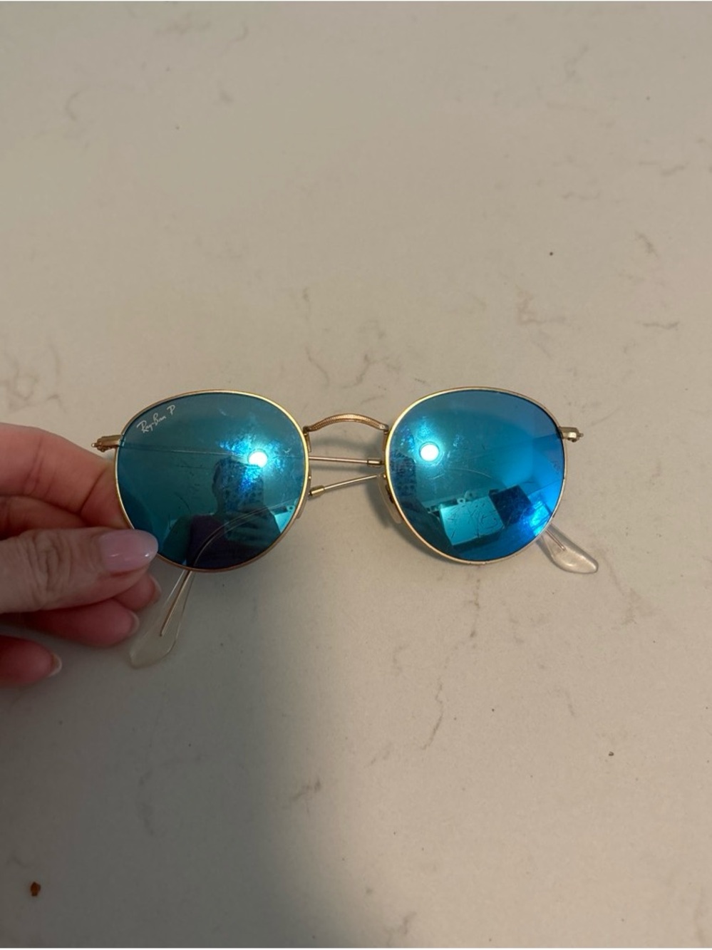 Ray-Ban Round Metal Sunglasses - Gold Frame with Blue Lenses